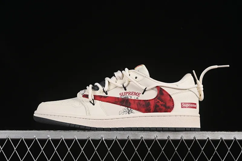 All categories Air Jordan Jordan series basketball shoes Air Jordan 1 Low High-end customized low-top sneakers Travis Scott x Fragment Design x Air Jordan 1 Low OG SP AJ1 Supreme co-branded red and black hook drawstring low-top cultural casual sneakers DM6868-109